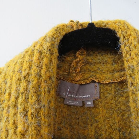 Anthropologie OS Stevie Boho Fringe Marled Knit Mustard Yellow Cardigan Sweater - Picture 8 of 15